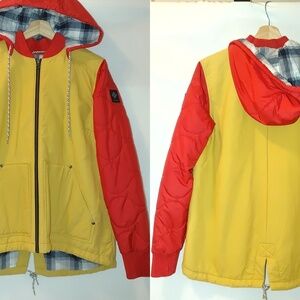 Columbia Anorak Jacket Colorblock Removable Hood Full Zip Red Yellow Orange M
